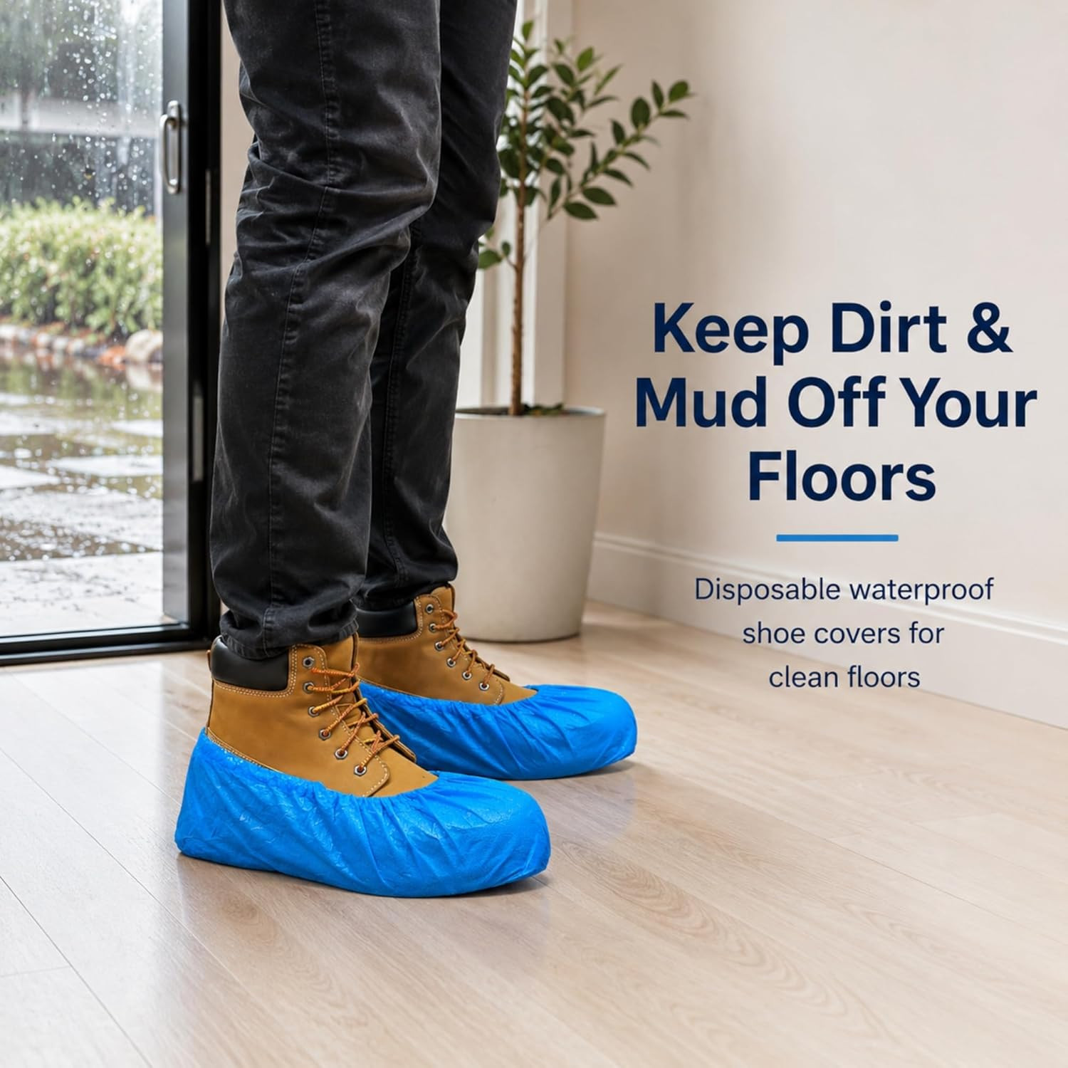 Extra Large Blue Waterproof Disposable Boot and Shoe Covers. Plastic Shoe Covers