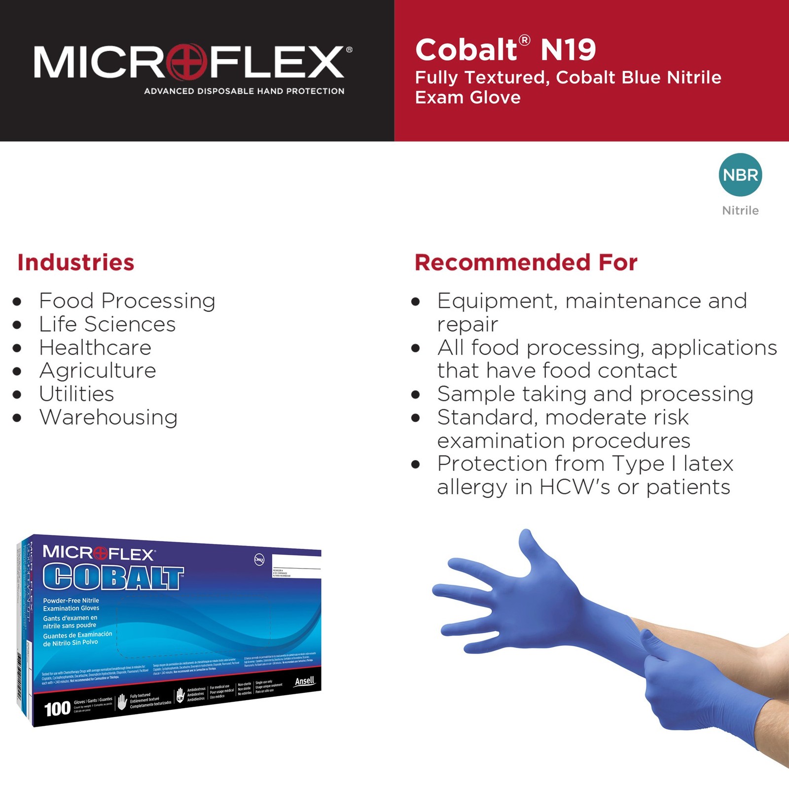 MICROFLEX Cobalt Nitrile Exam Glove Standard Cuff Length X-LARGE 100 per Box
