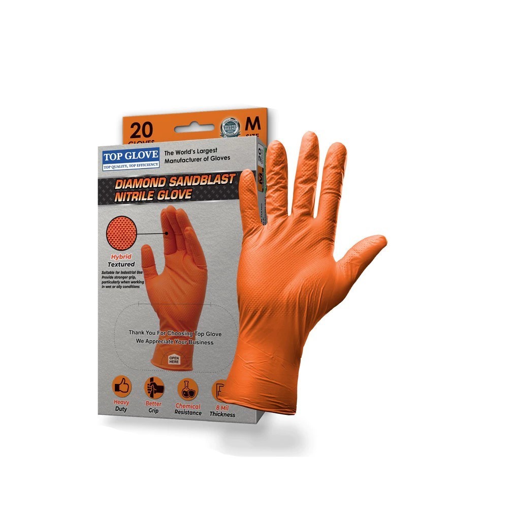 Nitrile Gloves Diamond Sandblast Textured Powder Free Gloves 8 mil