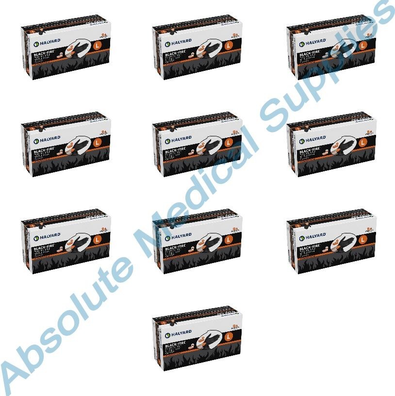 *1,500-Pieces* Halyard Black-Fire PF Nitrile Medical Exam Gloves Large 44758