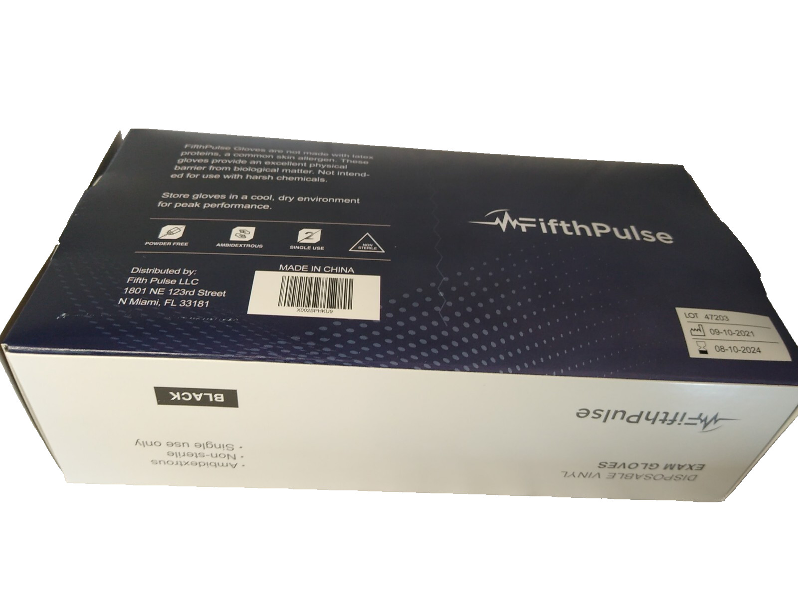 Fifth Pulse Vinyl Exam Latex & Powder Free Gloves Size Small Black Box of 100