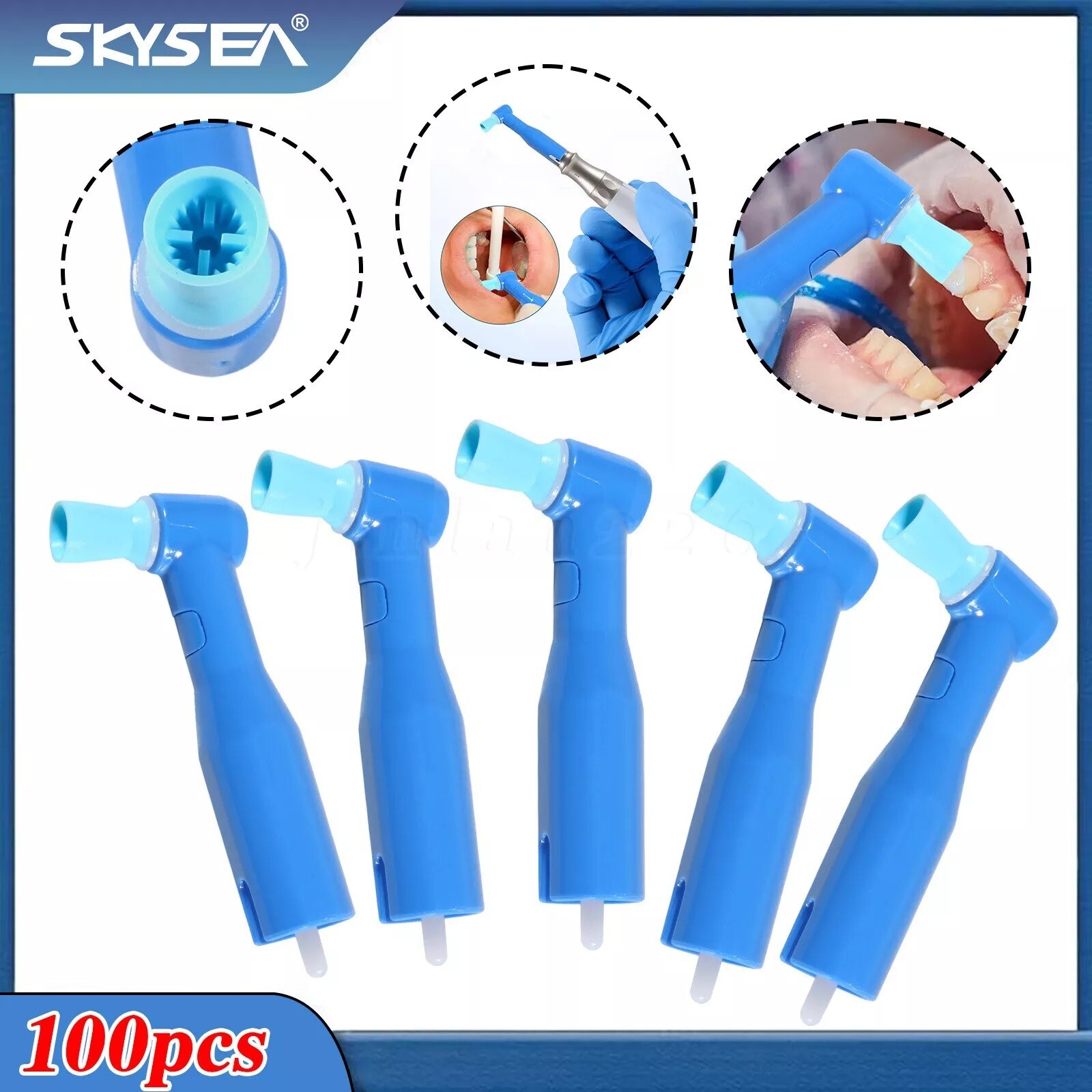 100 pcs Dental Disposable Prophy Angles soft 105° angle -Latex Free blue USA