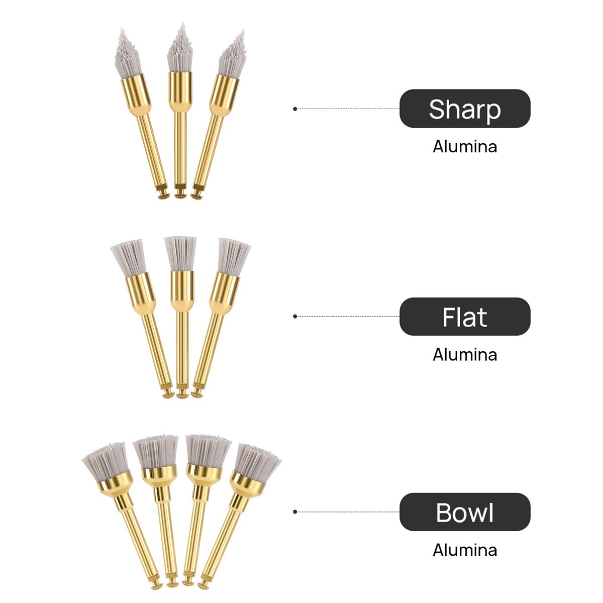 Dental Silicon Carbide Aluminium Oxide Polishing Prophy Brushes Sharp/Flat/Bowl