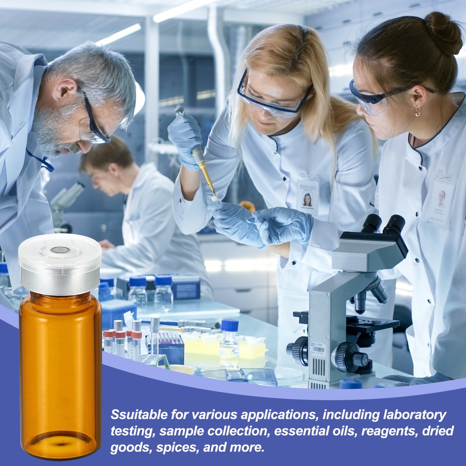 10ml Sample Vials, 8 Pack Lab Empty Vials Borosilicate Glass Vial, Amber