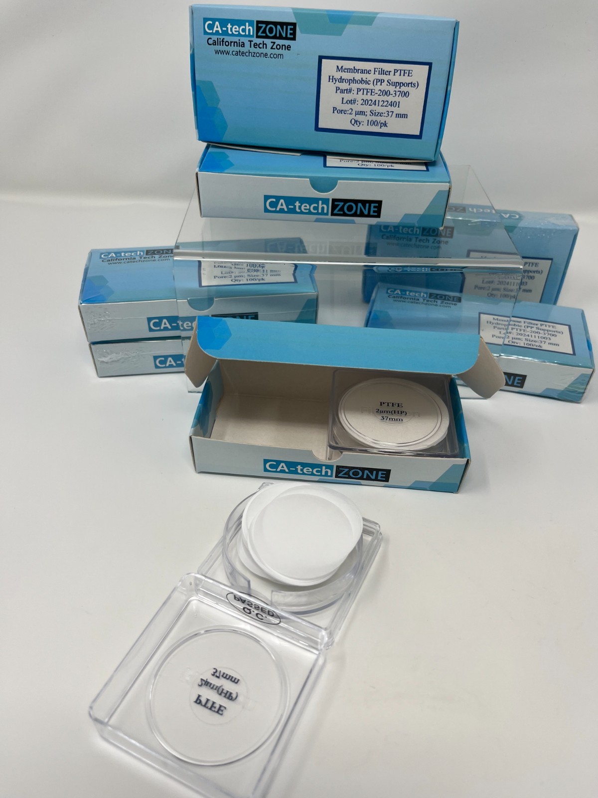 Membrane Filter PTFE Hydrophobic(2 μm) 37 mm (PP Supports)(without ring)(100/pk)