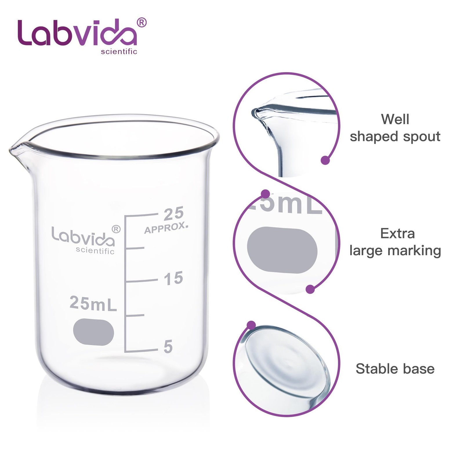 Labvida Upgrated 6 Size Low 25ml, 50ml, 100ml, 250ml, 500ml, 1000ml, Pink