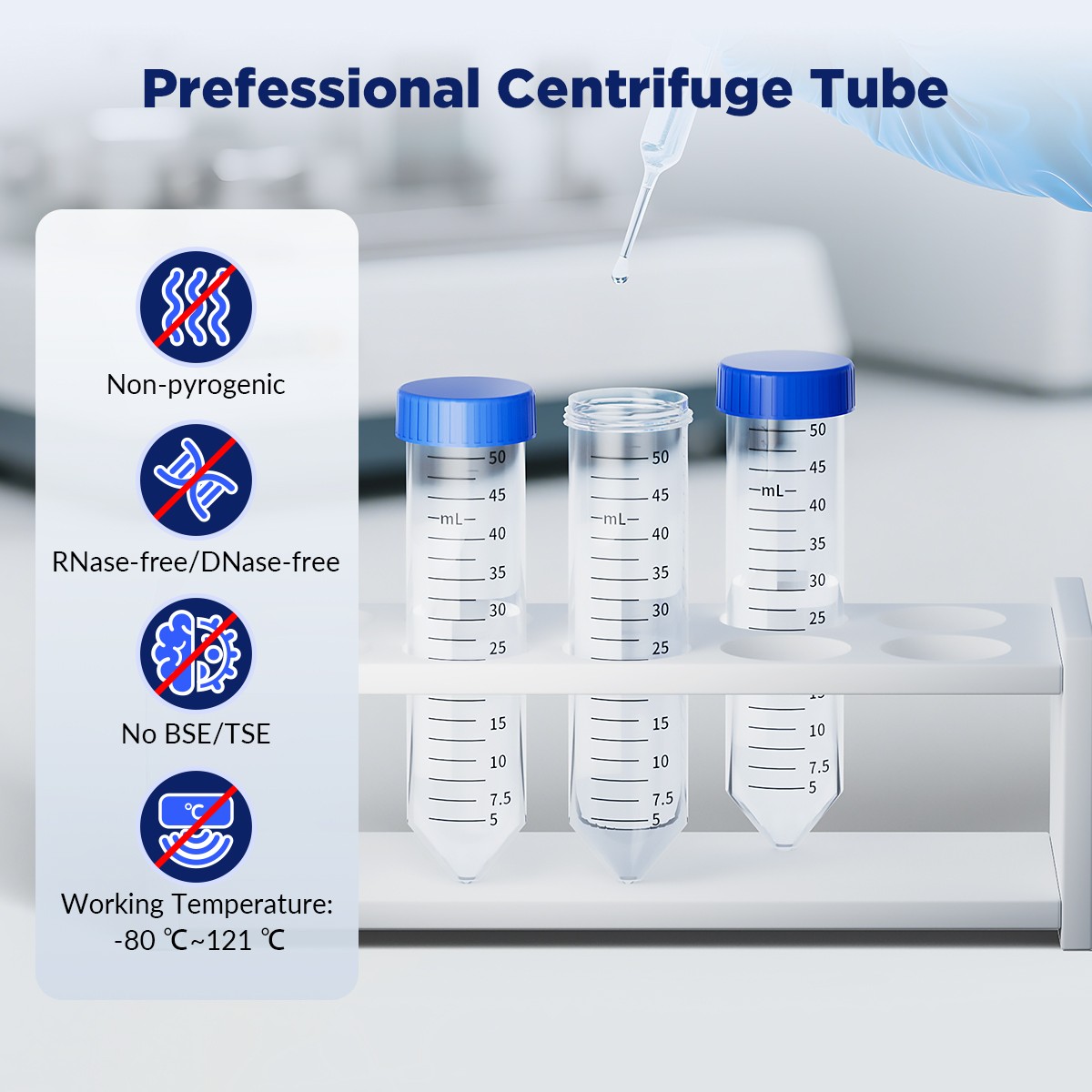 Simpure 5000x Sterile Conical Plastic Test Tubes 50mL Screw Cap DNase/RNase Free