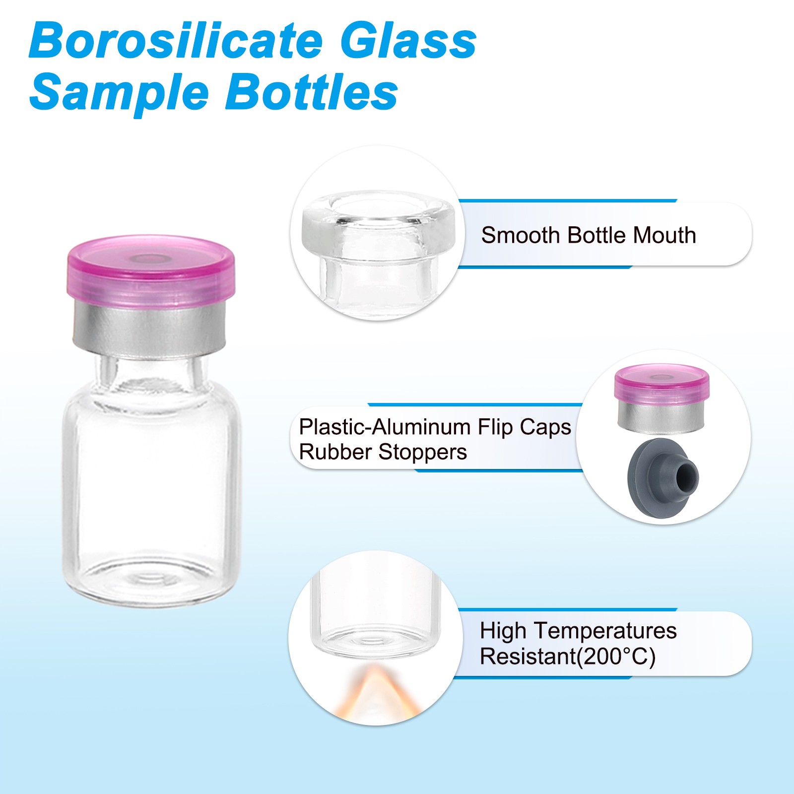 12pcs 2ml Small Clear Glass Vials with Purple Silver Color