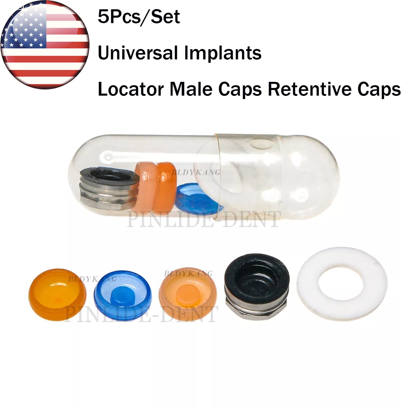 5Pcs Dental Male Caps Universal Implant Overdenture Kits Metal Housing Retention