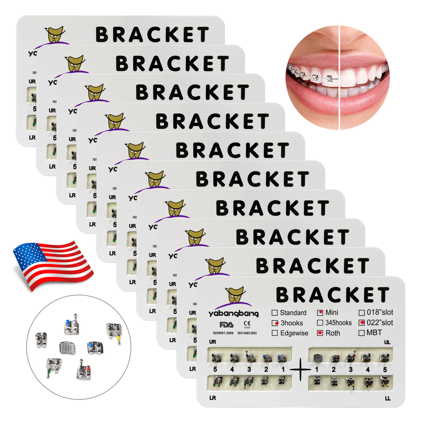 Dental Orthodontic Braces Bracket Mini Roth 022″Slot 3 Hooks FDA-USA
