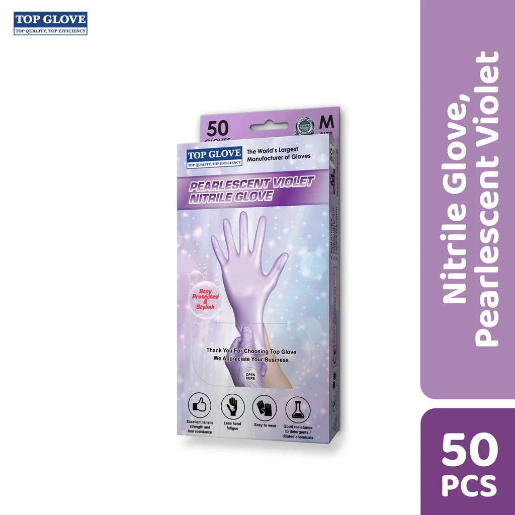 Top Glove Nitrile Disposable Powder Free Glove – Pearlescent Pink/ Violet 50s