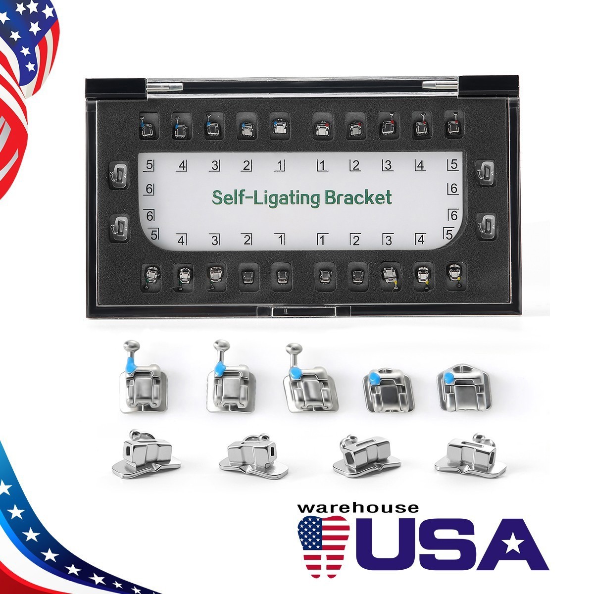 AZ Dental Orthodontic Self-Ligating Brackets Roth 0.022 Hook 345+4pcs 1st Tubes