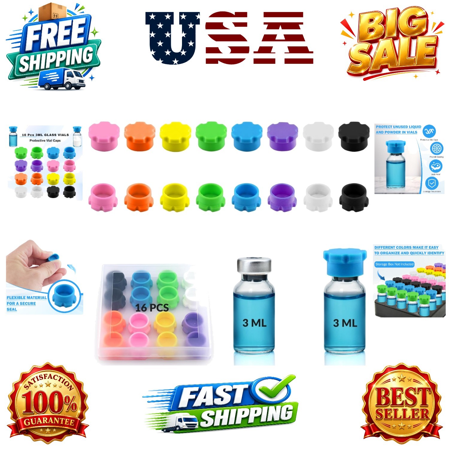 3ml Glass Vial Caps, Peptide Vial Caps, Silicone Protective Caps for 1ml 2ml …
