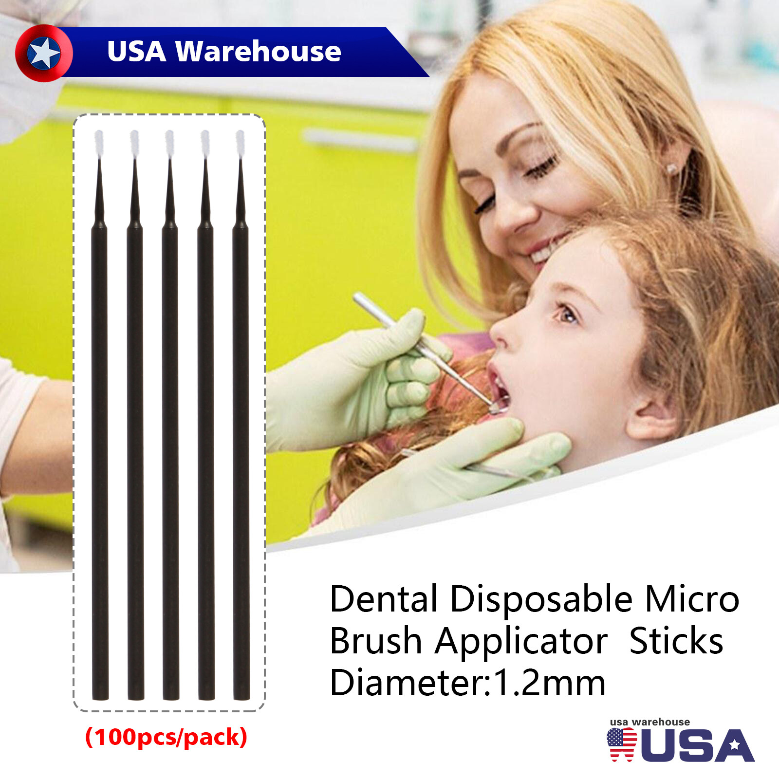 Dental Microbrush Disposable Applicators Tips Micro Brush size 1.2mm black SS
