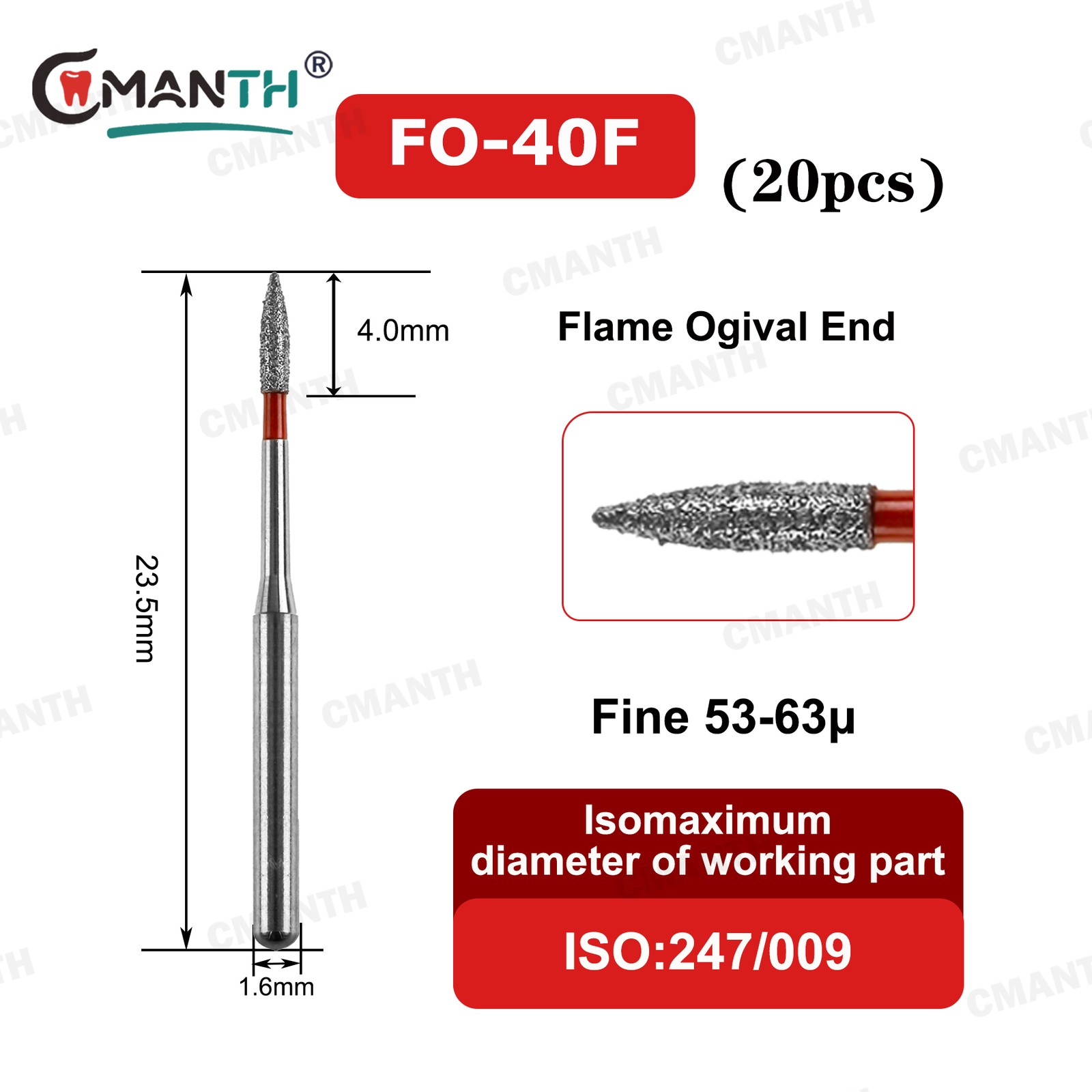 US Dental Diamond Burs FG Burs Flame Ogival For High Speed Friction Grip 20PCS