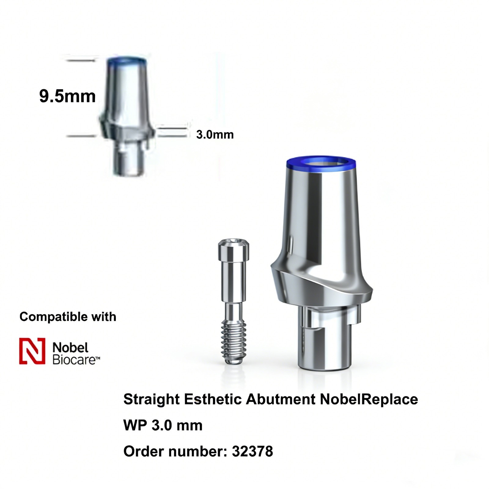 Dental Straight/15° Esthetic Abutment NobelReplace NP/RP/WP/6.0 Inte tri-channel
