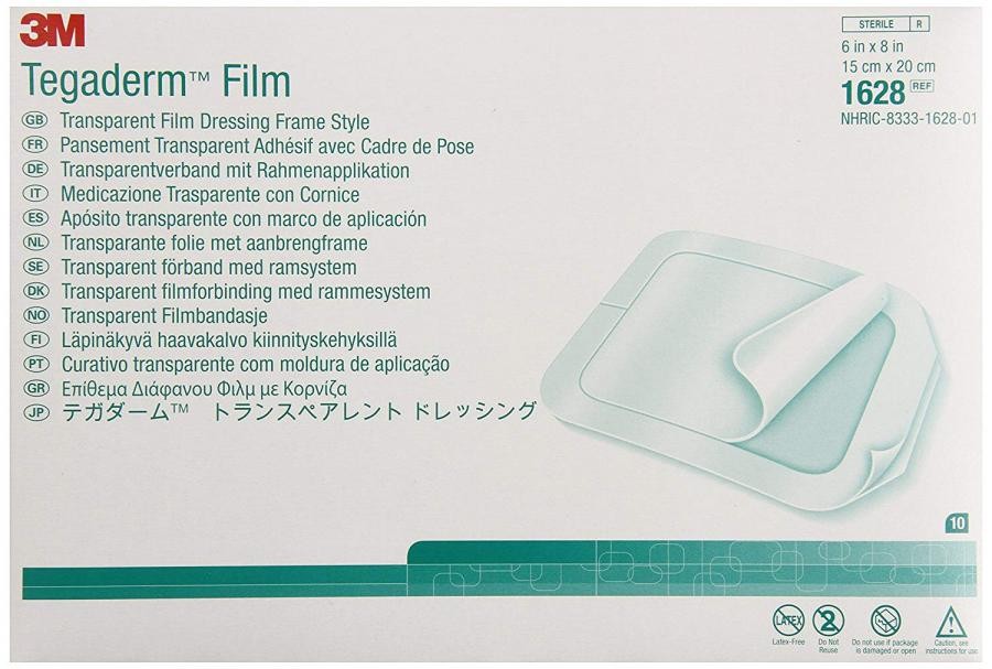 3M Tegaderm Transparent Film Dressing 6×8 In Frame W/ Label Sterile 80 Ct, 1628