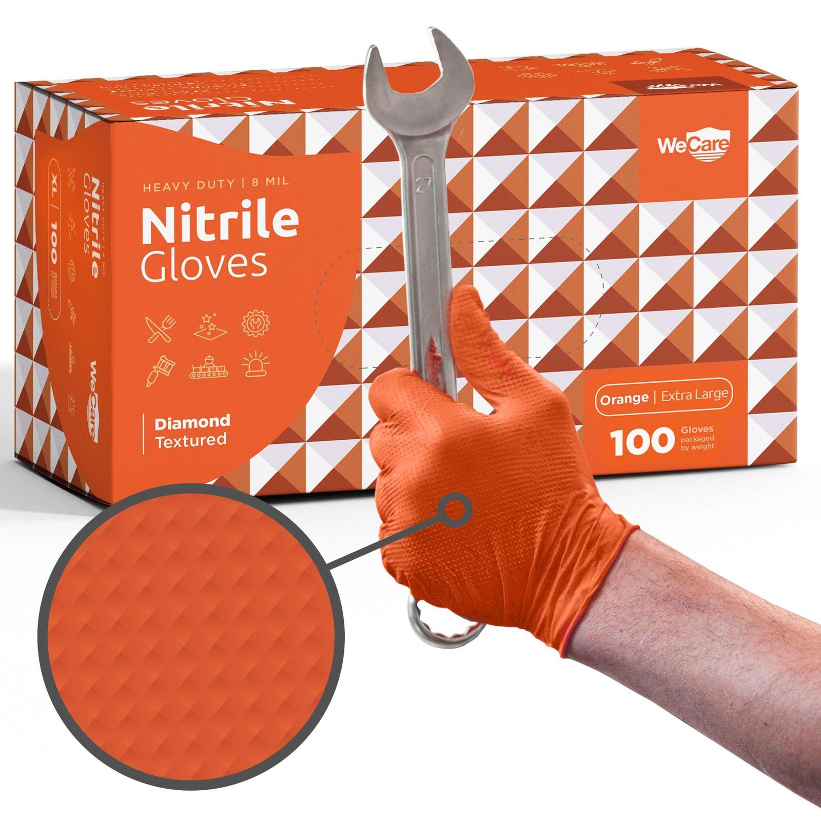 Orange 8 Mil Nitrile Gloves X Large 100 Pack – Heavy Duty Mechanic Gloves, wi…