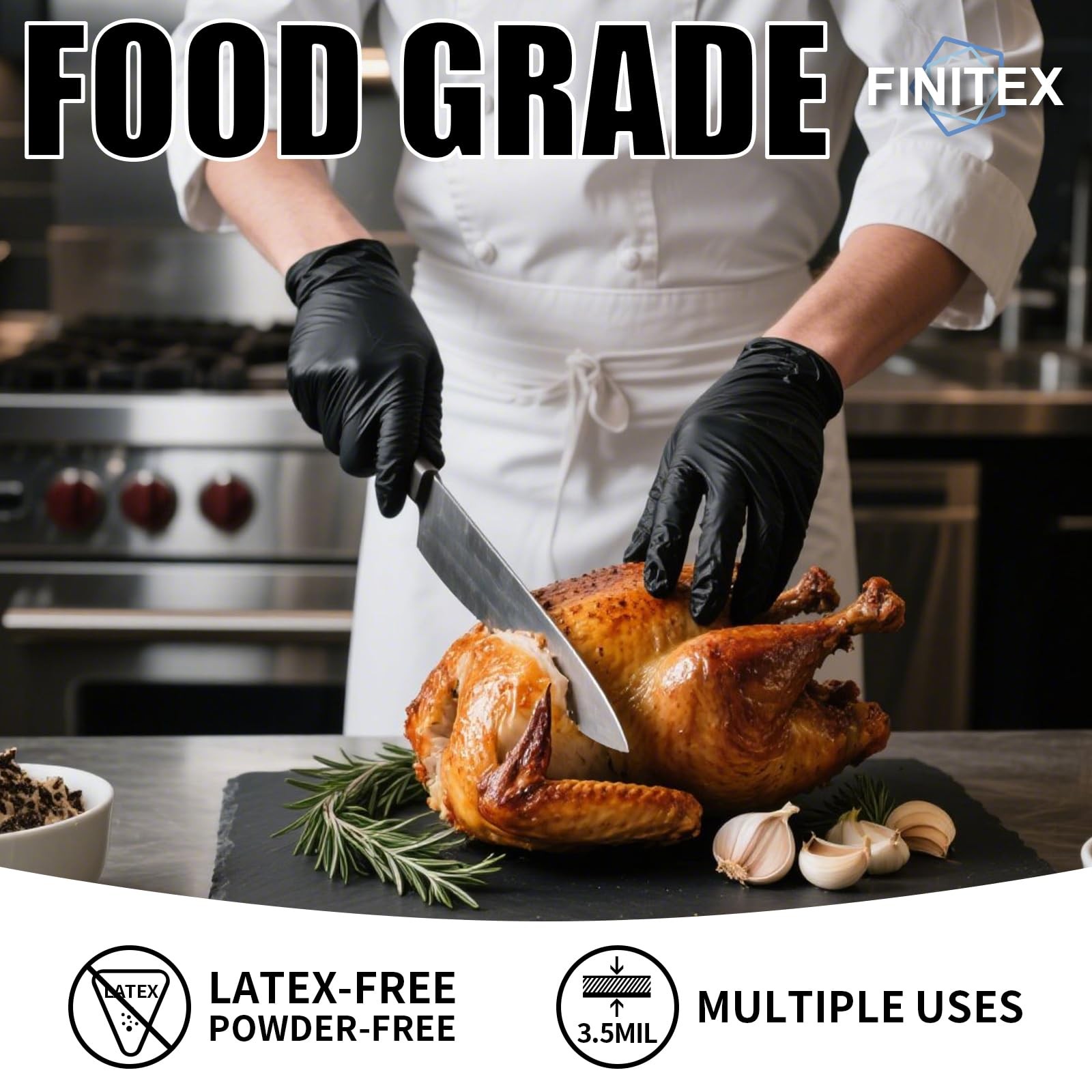 FINITEX Nitrile Disposable Latex-Free Gloves Black – 3.5mil Small,
