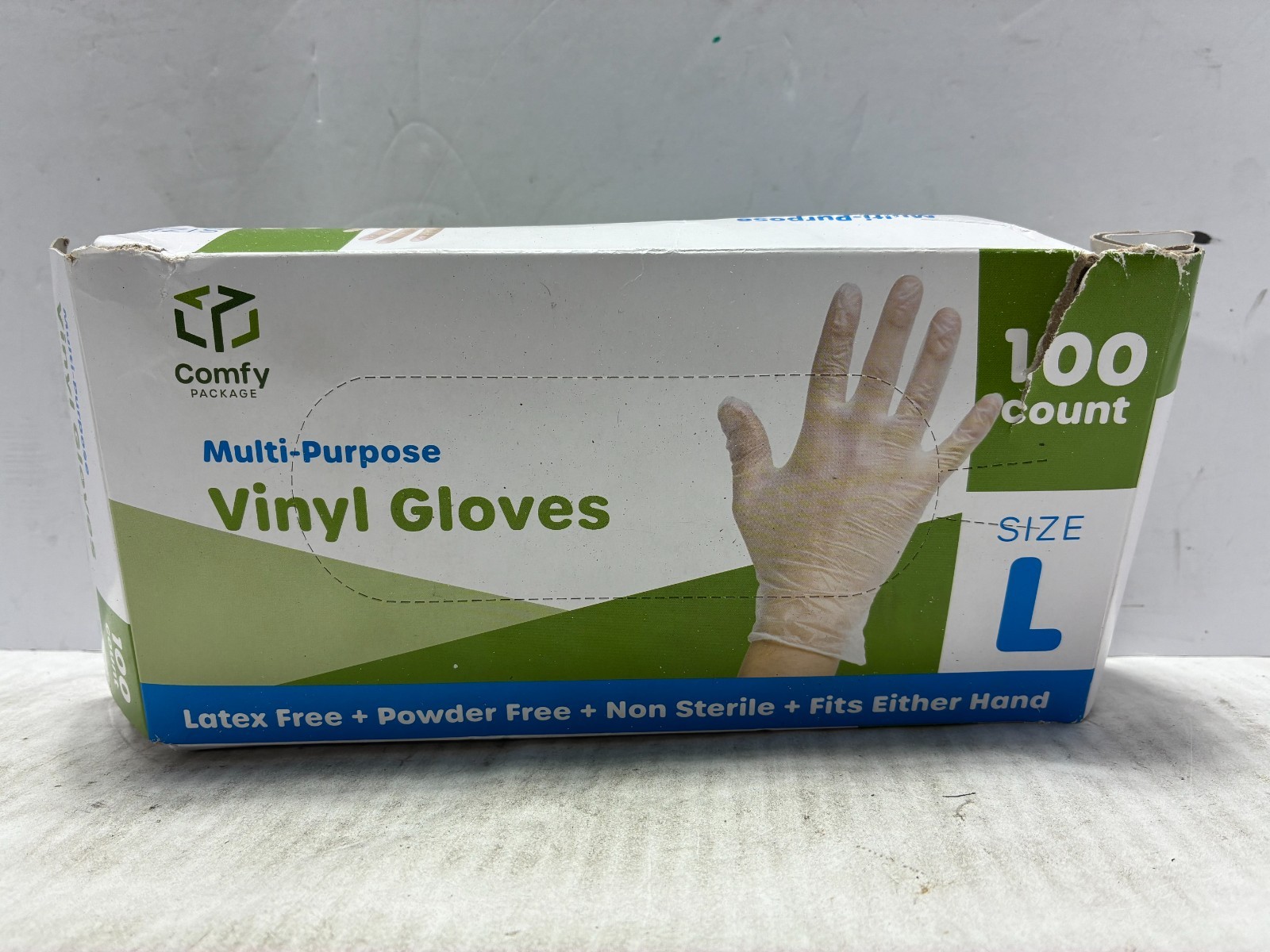 Comfy Package Multi Purpose Vinyl Gloves Latex Free Non Sterile 100 Count Size L