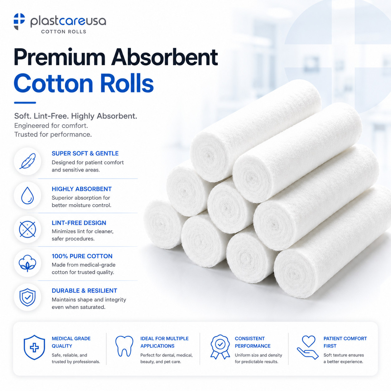 Cotton Gauze Rolls for Teeth Nose Plugs or Mouth Tooth Dental Kit (Choose Qty)