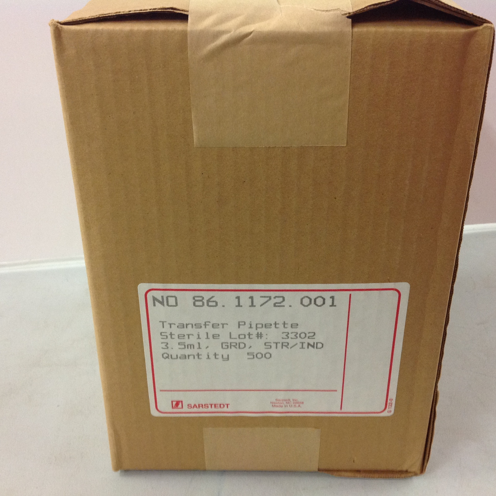 Sarstedt 86.1172.001 Transfer Pipette Sterile 3.5ml GRD STR/IND Box of 500