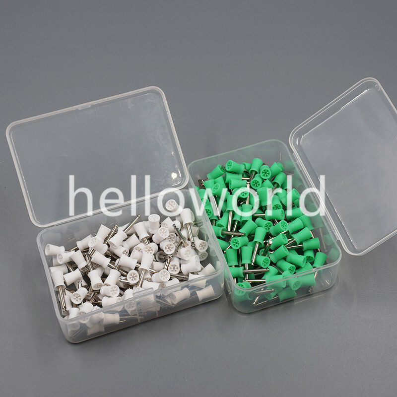 100 Pcs Green/White Dental Polishing Cups Rubber Prophy Polisher Latch 6 Webbed