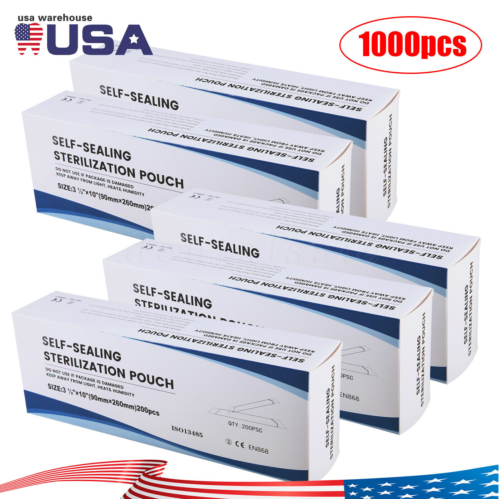 1000 Self-Sealing Sterilization Pouch, 3.5″ x 10″, Paper/Blue Film (5 Boxes)