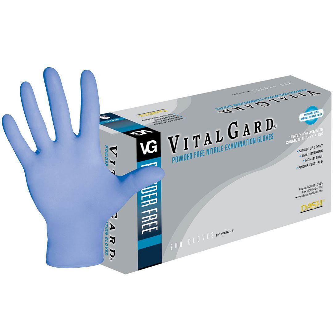 VitalGard Nitrile glove: X-LARGE Non-Sterile, Powder-Free, Textured, Blue. Box