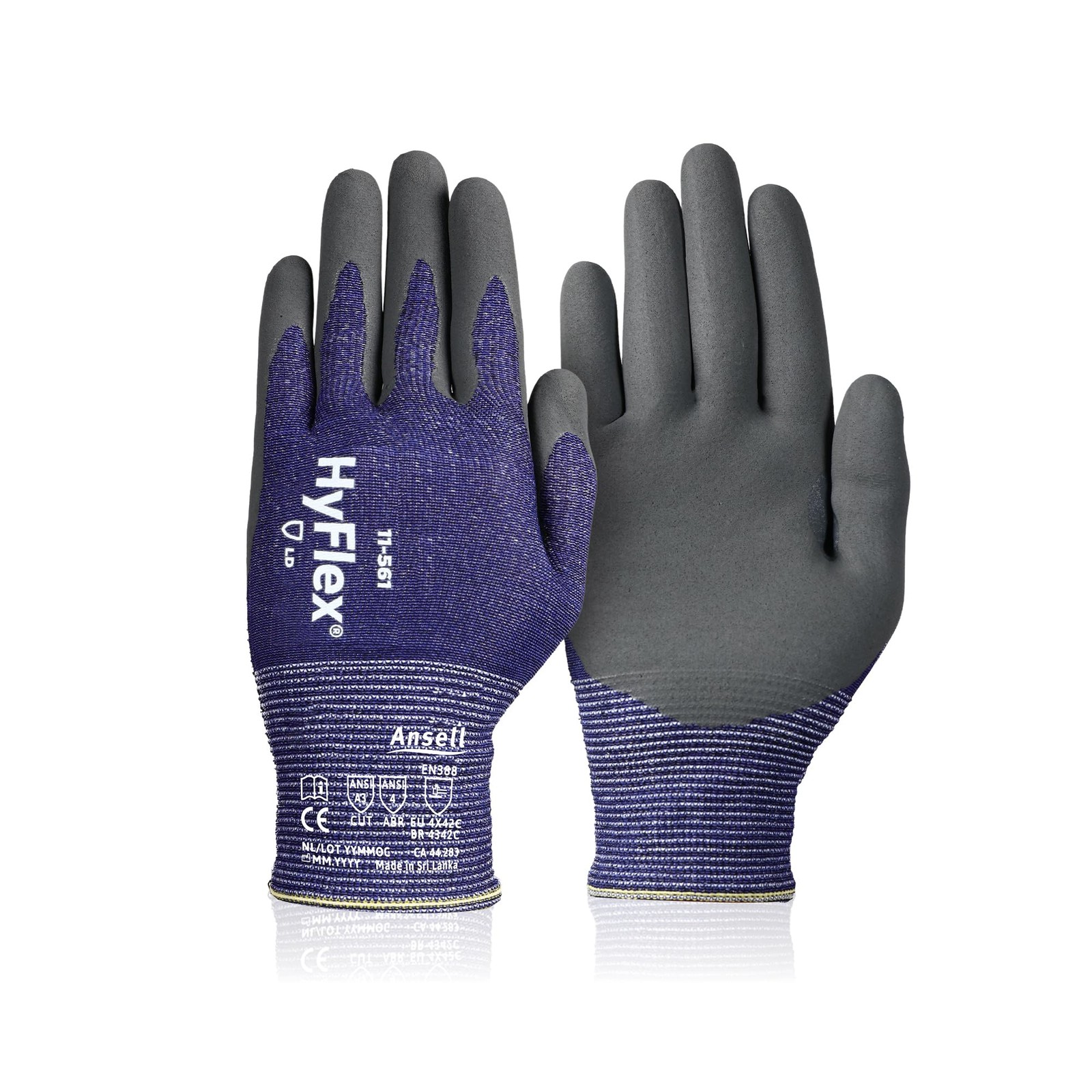 Ansell Hyflex 11-561 Mechanical Ultra-Light Work Gloves For Automotive