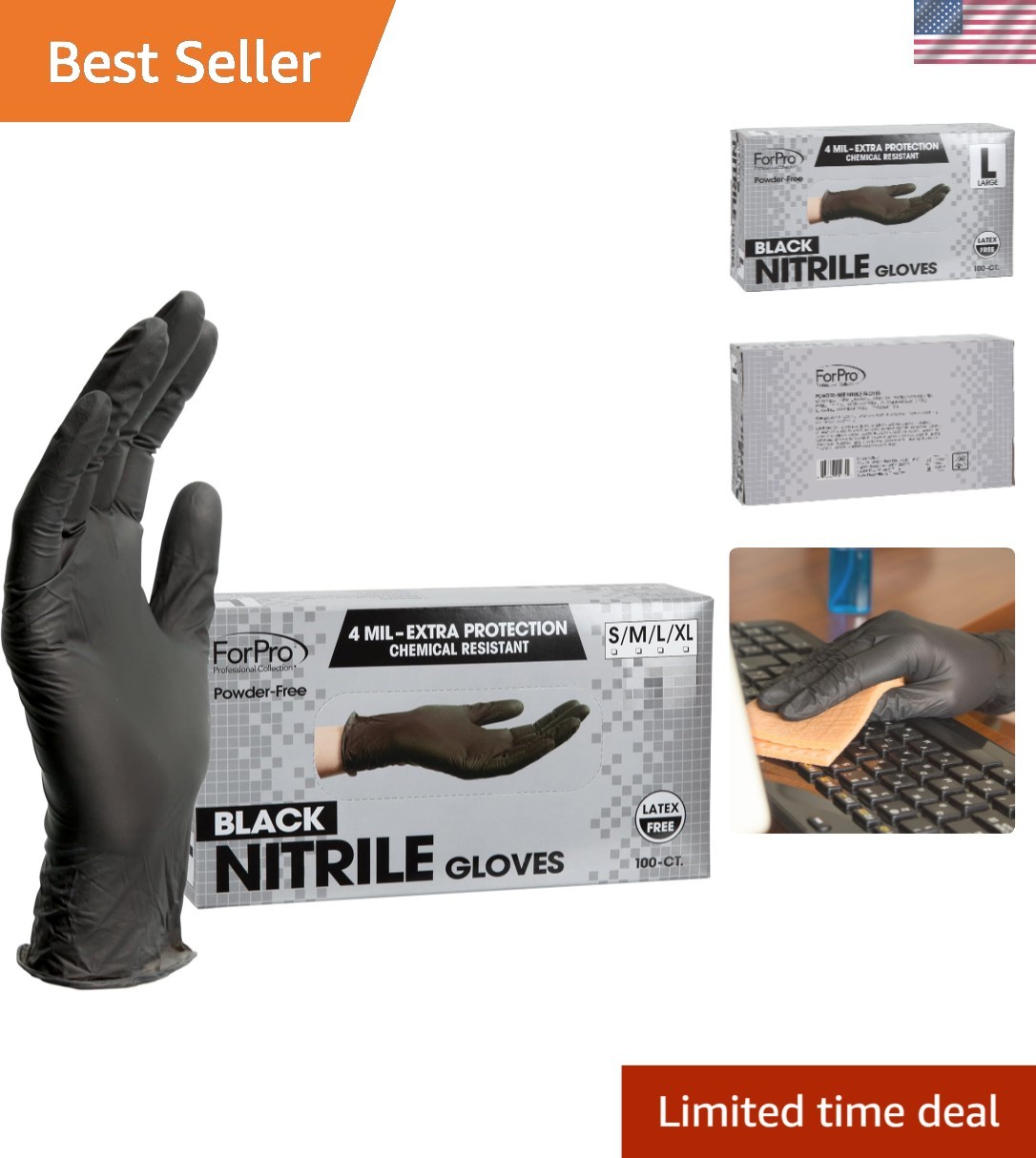 Powder-Free Nitrile Gloves, 4 Mil Thickness, Large Pack of 100 for Safe Handling