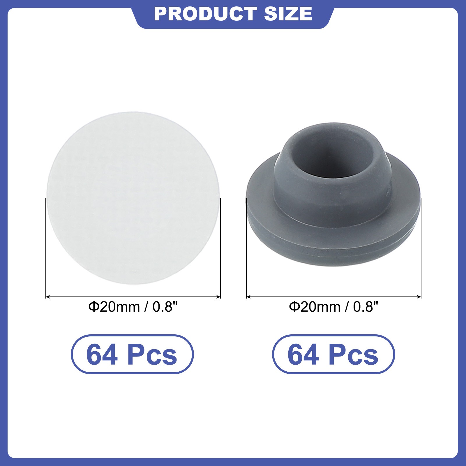 Synthetic Filter Paper Stickers and 20mm Vial Rubber Stoppers, 64 Set