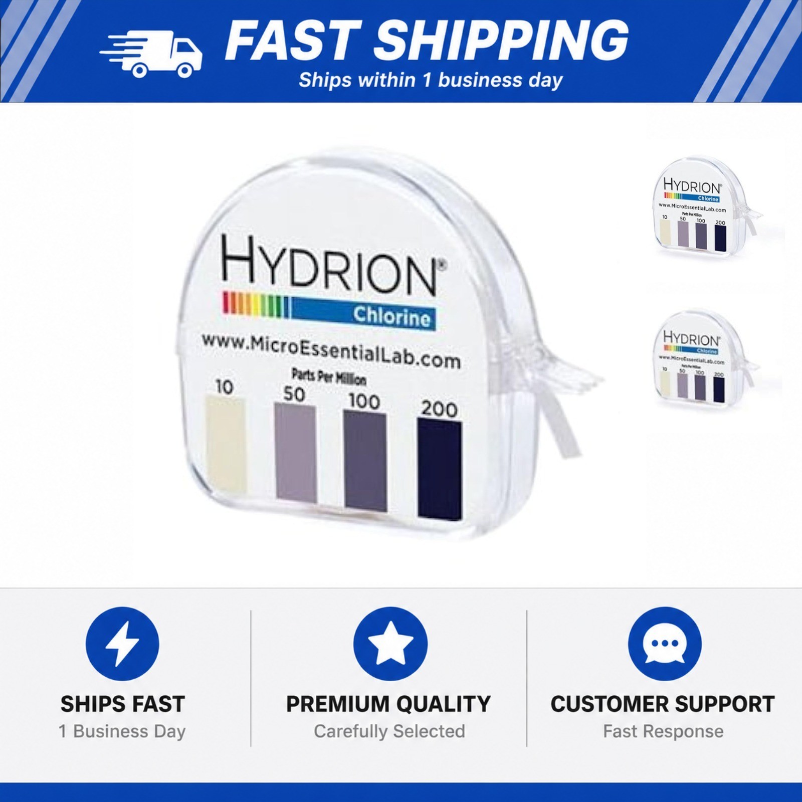 Micro Essential Lab CM-240 Hydrion Chlorine Dispenser 10-200 PPM Test Roll Plus