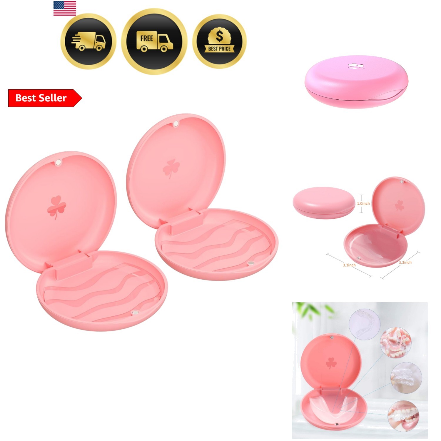 2 Pack s,Solid Orthodontic Pink