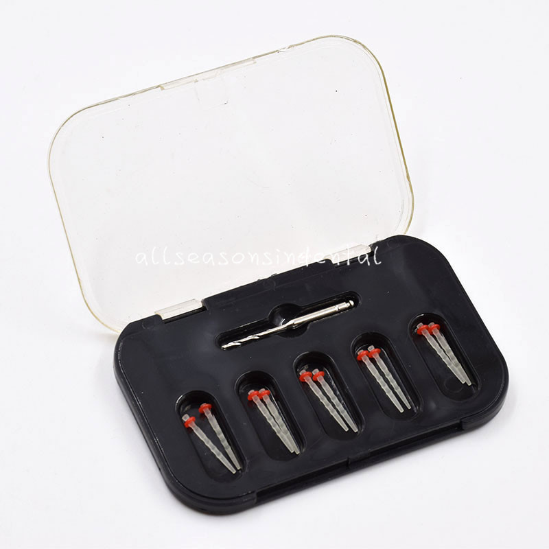 1 Box 1.2mm Red Dental Thread Quartz Resin Glass Screw Fiber Post 10 Pcs+ 1 Dril