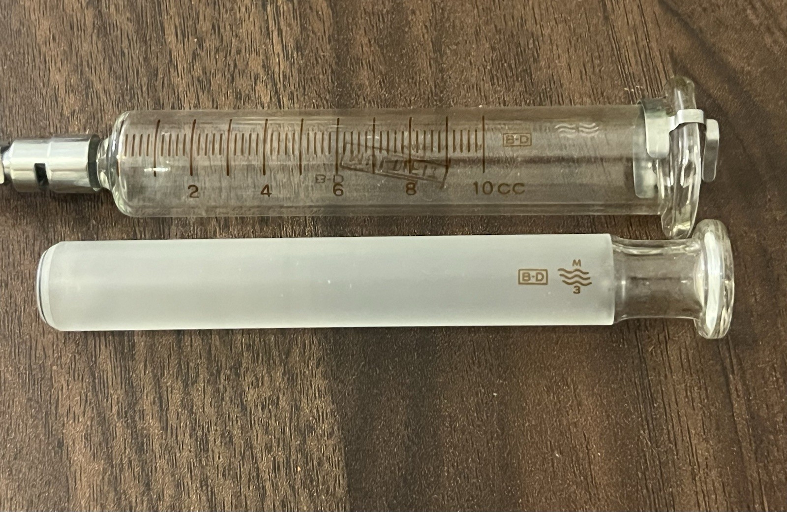BD Multifit 10cc Reusable Glass Syringe w/ Metal Tip USA Vintage