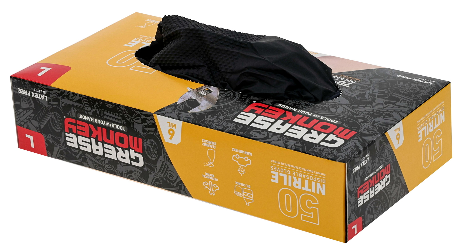Grease Monkey Nitrile Disposable Gloves, Latex Free, Touchscreen, Black, Large,