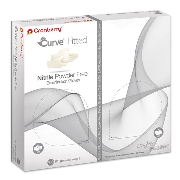 Cranberry Curve Fitted Nitrile Exam Gloves, White Size 8.5 – 50 Pairs