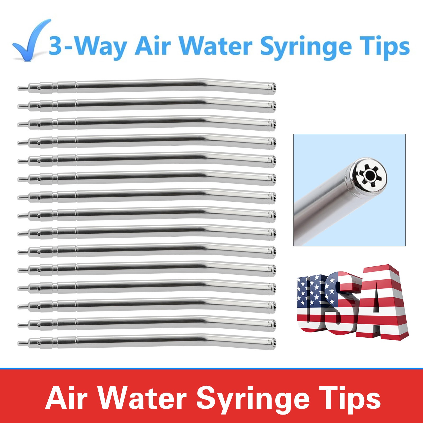 50Pcs Dental Air Water Spray Triple Syringe Autoclavable Nozzles/Tips/Tubes USA