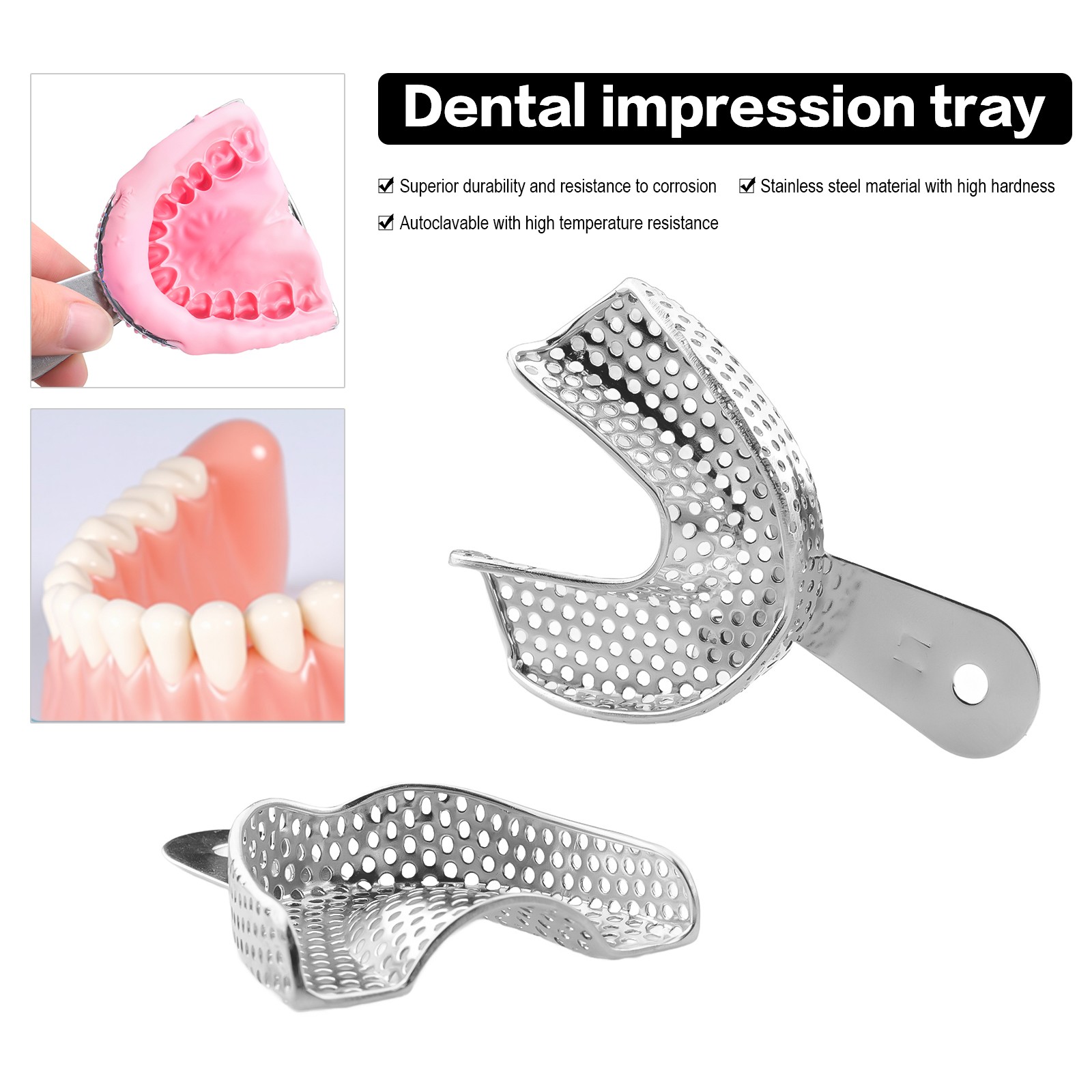 2Pcs Dental Upper Lower Teeth Trays Stainless Steel Impression Trays Small Size