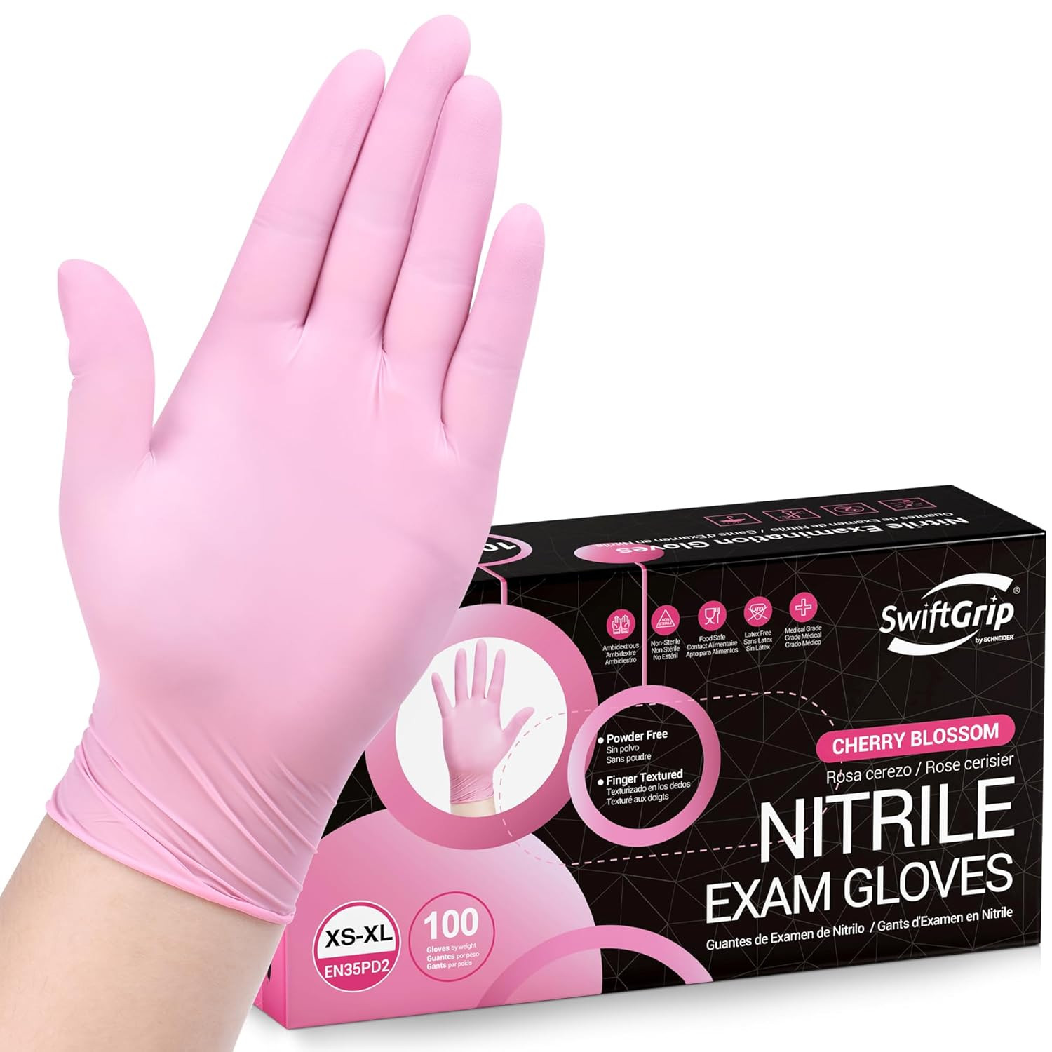 SwiftGrip Pink Nitrile Gloves, 3-mil, Industrial Gloves Small,