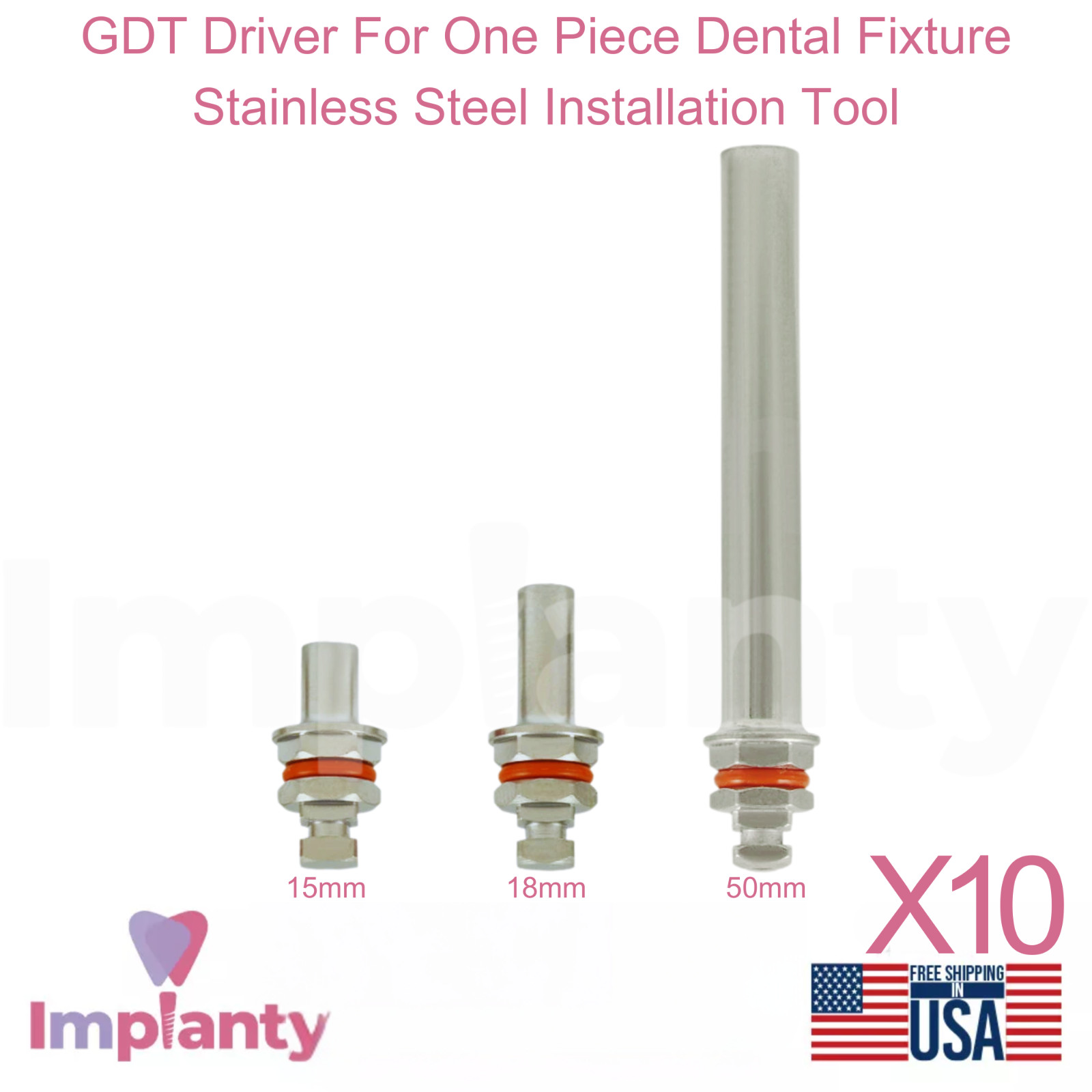 10x GDT Driver For One Piece Dental Fixture Stainless Steel Installation Tool