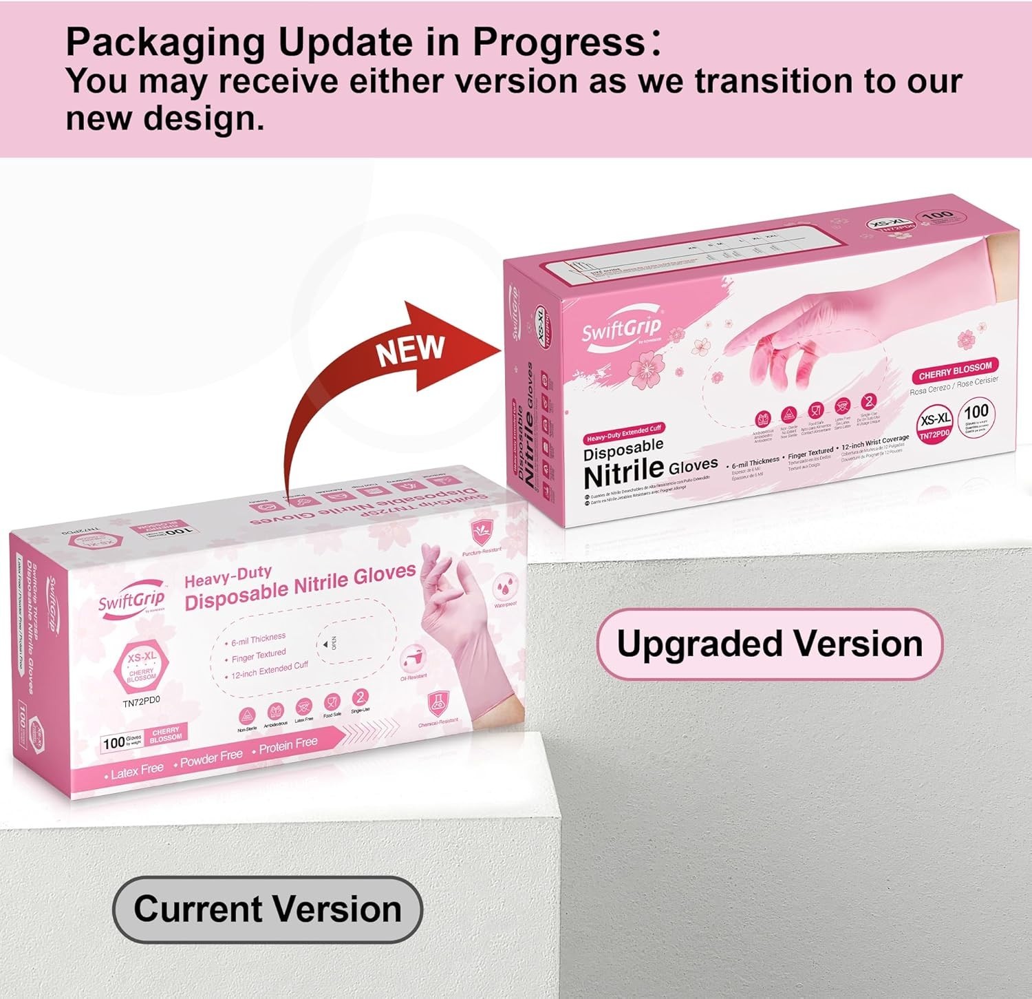 Comfortable Cherry Blossom Disposable Gloves – 12-Inch Length, Latex-Free, Large