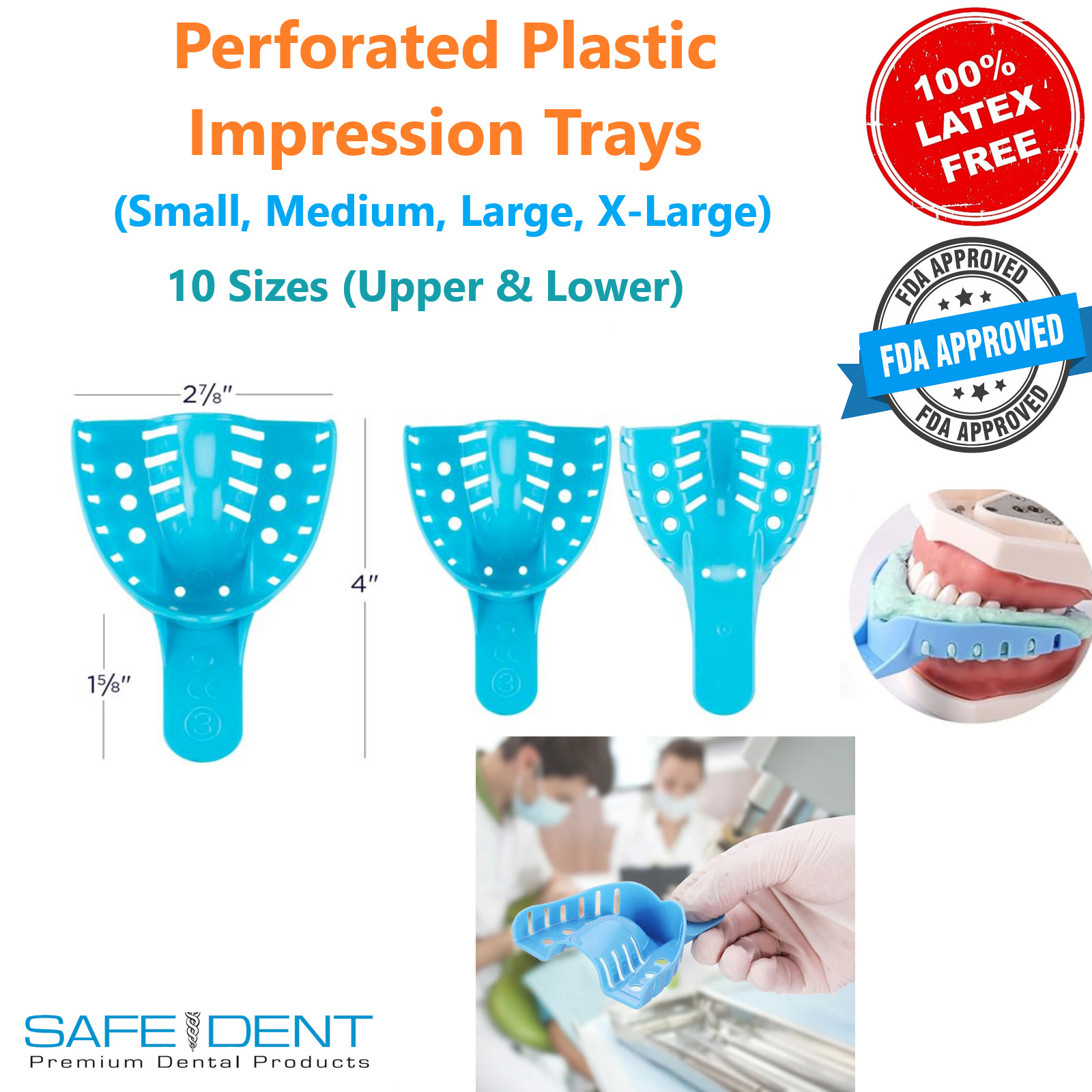 Dental Impression Tray Perforated Plastic Upper Lower (CHOOSE SIZE) 1 Bag of 12