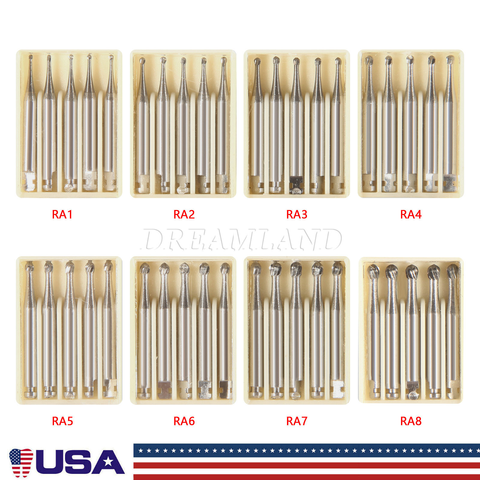 Dental Round Latch Carbide Bur RA 1 2 3 4 5 6 7 8 Midwest For Low Speed