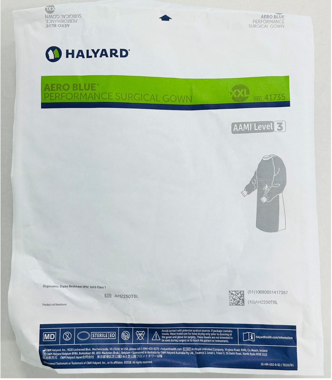 *1-Piece* Halyard Aero Blue Performance Surgical Gown AAMI Level 3 XX-Long 41735