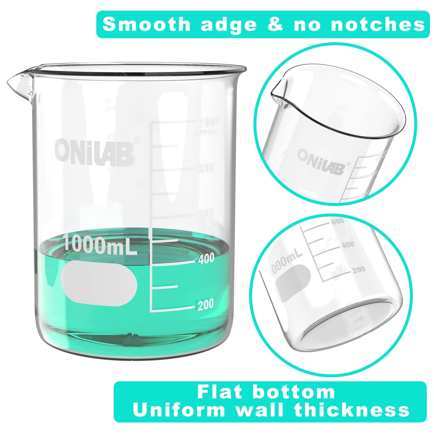 Glass Measuring Beaker Set 50ml 100ml 250ml 500ml 1000ml(Pack of 5) 3.3 Boro …