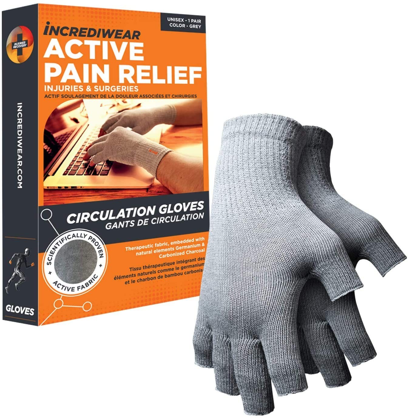 Incrediwear Fingerless Circulation Gloves Arthritis Gloves Greysmall Gl601