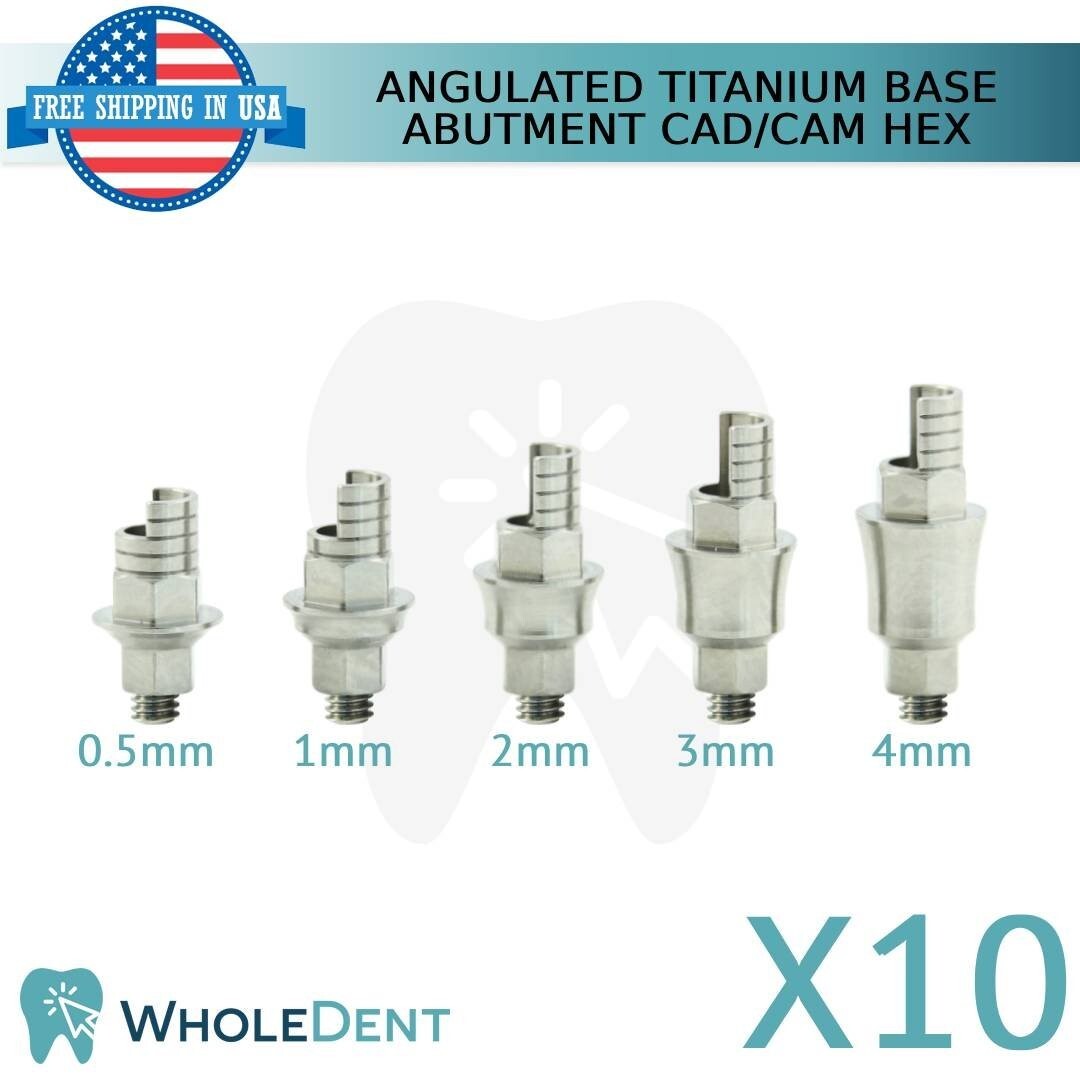 10x Dental Angulated Anti Rotational Concave Titanium Base Int Hex 2.42mm