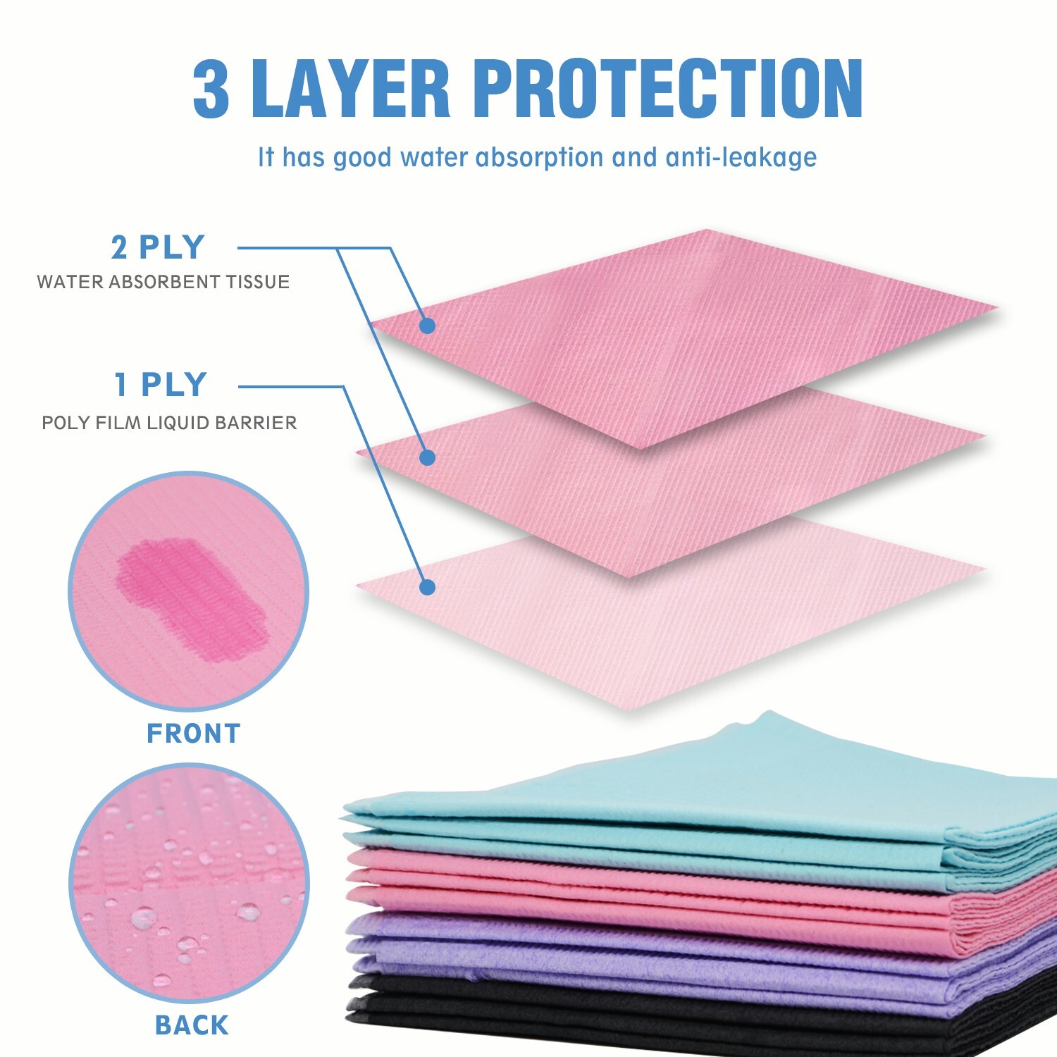 13″x18″ Pink Disposable Dental Bibs,Waterproof Resistant Napkin 125Pcs/Bag